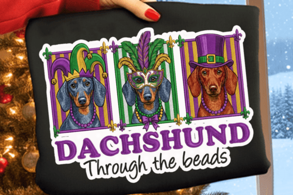 Faux Embroidery Dachshund Mardi Gras PNG Review